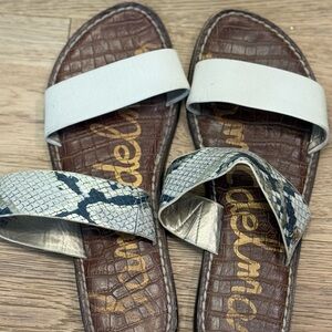 Sam Edelman White and Snake Print Sandals